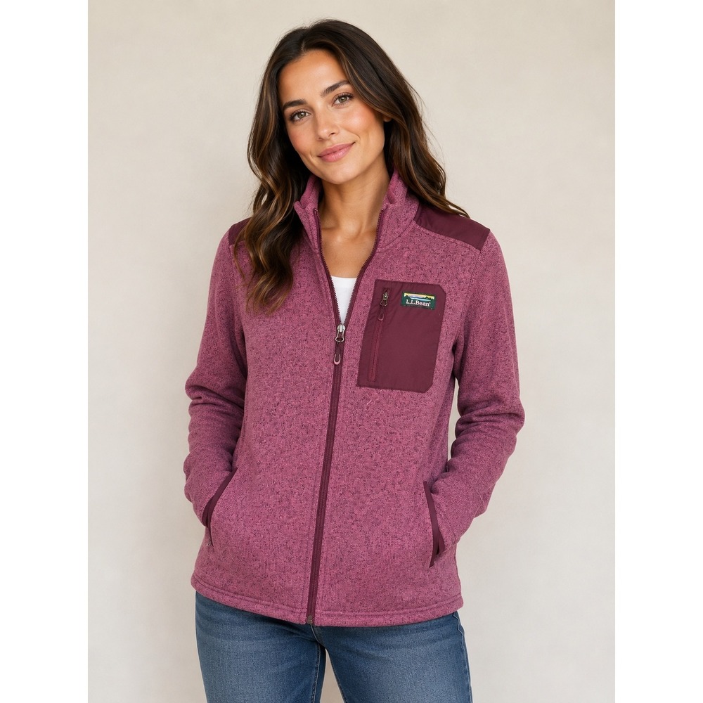 LL Bean Sweater Fleece Full-Zip Jacket Plum Heather Womens Small‎ 511583